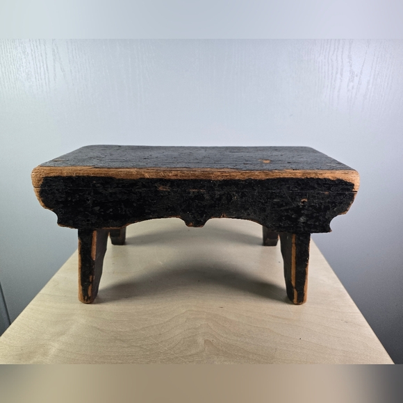 Rustic Black and Brown Wooden Stool - Picture 10 of 10